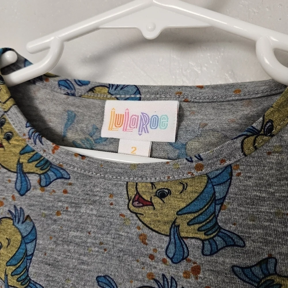 Lularoe NWT Toddler Girl 2 Grey Short Sleeve Dress Flounder Little Mermaid Fish